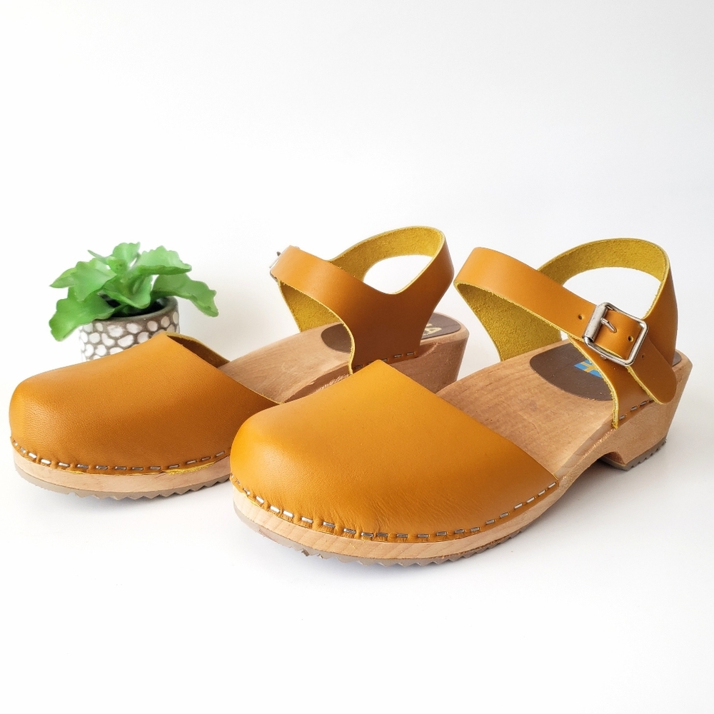 MIA Sofia Swedish Clog Free People Size 36 & 40 Mustard Yellow Leather Mary Jane - Picture 6 of 13